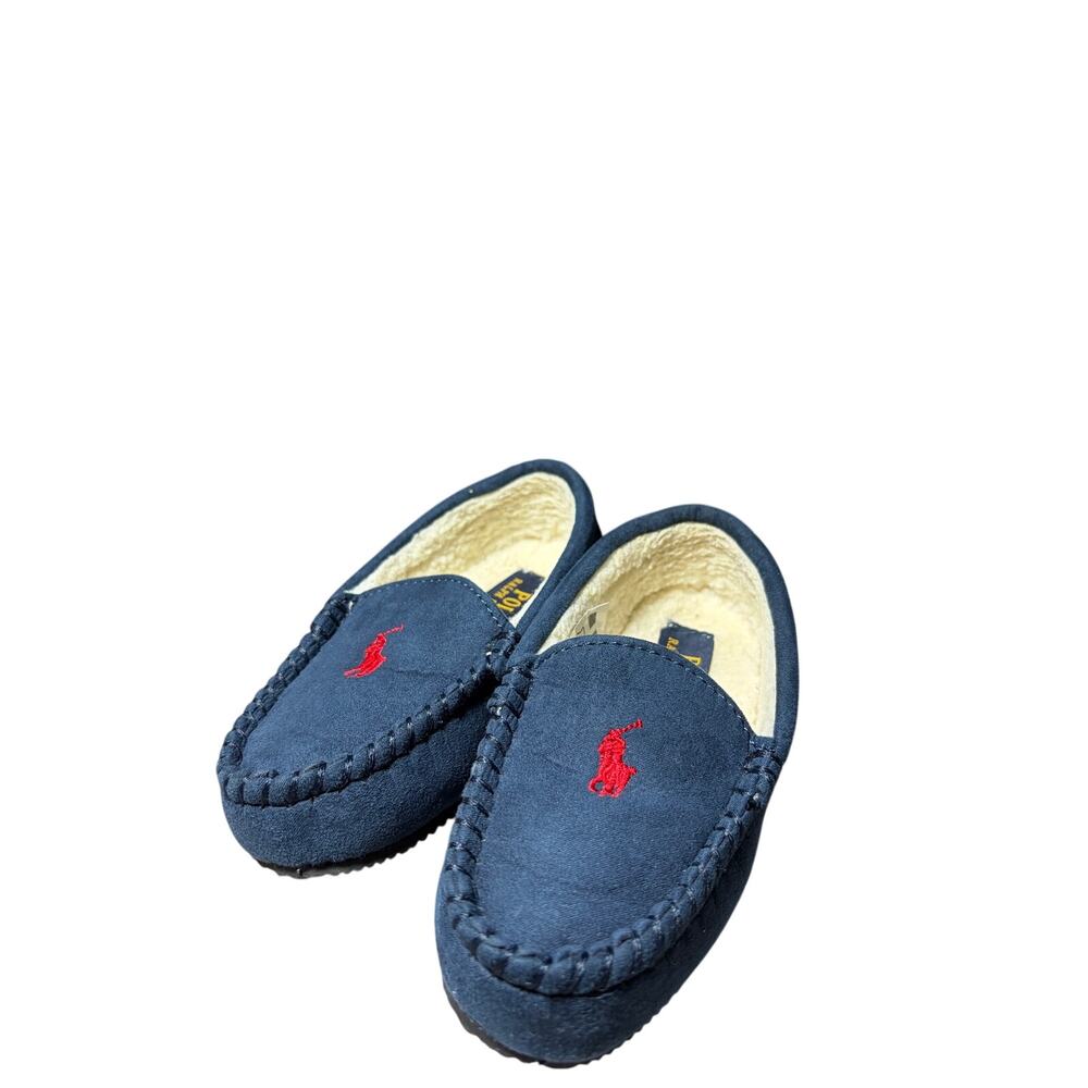 Polo Ralph Lauren Dezi IV Moccasin Slipper Navy Microsuede Boy’s Size 11 NWB